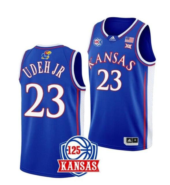 Men's Men's #23 Ernest Udeh Jr Jersey Kansas Jayhawks College Basketball Jerseys Blue