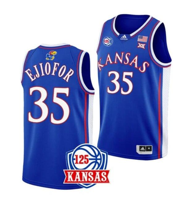 Men's Men's #35 Zuby Ejiofor Jersey Kansas Jayhawks College Basketball Jerseys Blue