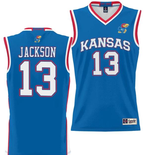 Men's Elmarko Jackson Jersey #13 Kansas Jayhawks NIL College Basketball Lightweight Royal