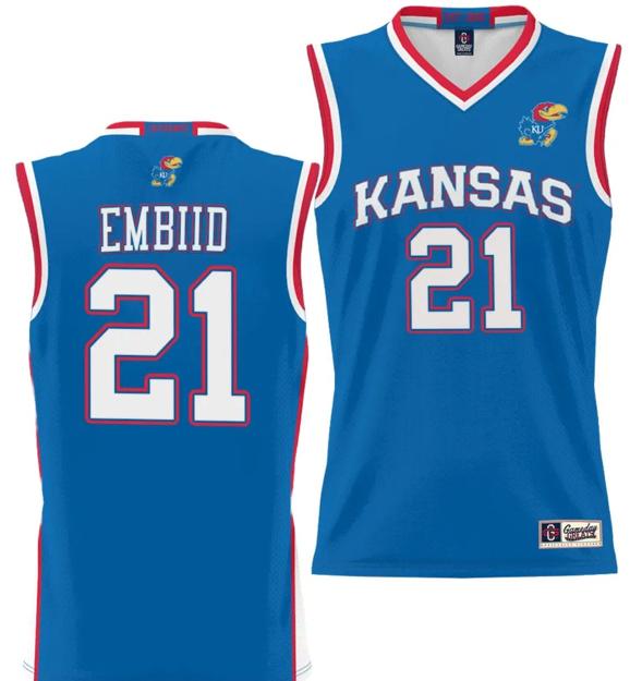 Men's Joel Embiid Jersey #21 Kansas Jayhawks NIL College Basketball Lightweight Royal