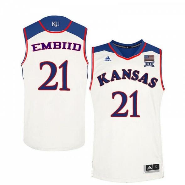 Men's Men's Kansas Jayhawks #21 Joel Embiid Jersey White NCAA College Basketball Jerseys