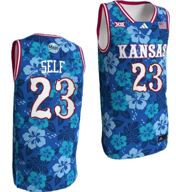 Men's Self Jersey #23 Kansas Jayhawks Bill Self Game College Basketball Blue Maui Strong