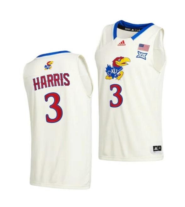 Men's Men's #3 Dajuan Harris Jr Jersey Kansas Jayhawks College Basketball Jerseys Cream 2021