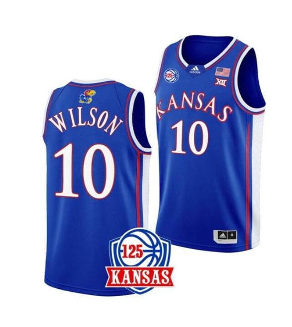 Men's Men's #10 Jalen Wilson Jersey Kansas Jayhawks College Basketball Jerseys Blue