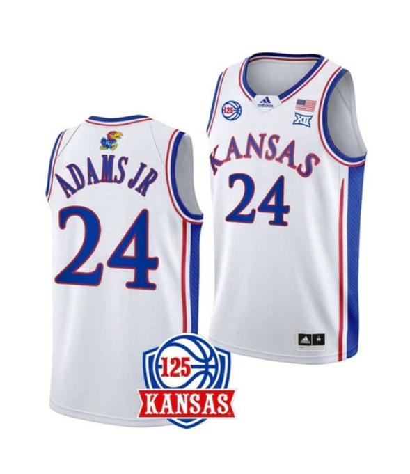 Men's Men's #24 K.J. Adams Jr Jersey Kansas Jayhawks College Basketball Jerseys White