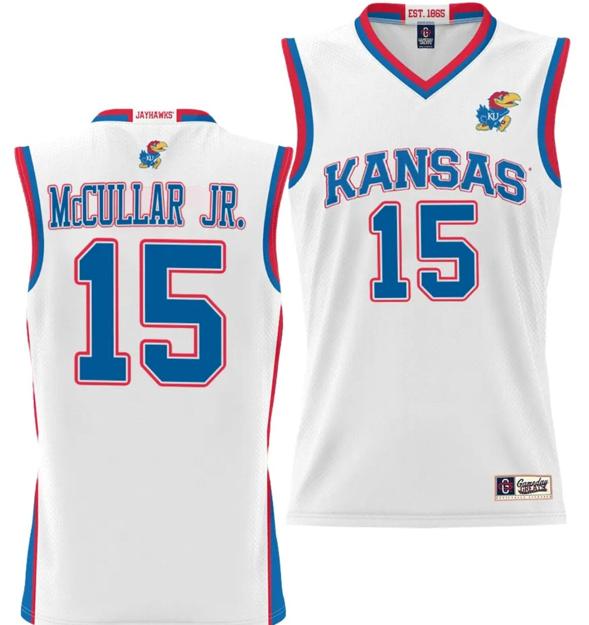 Men's Kevin McCullar Jr Jersey #15 Kansas Jayhawks NIL College Basketball Lightweight White