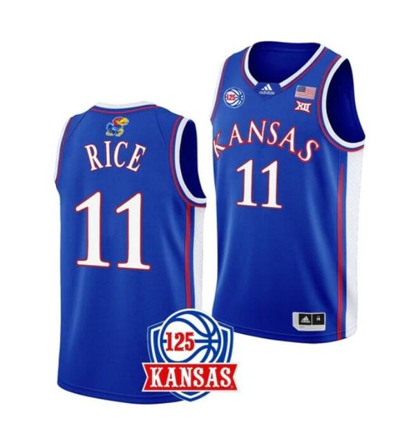 Men's Men's #11 M.J. Rice Jersey Kansas Jayhawks College Basketball Jerseys Blue