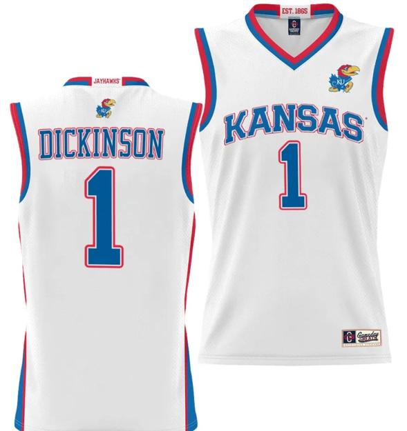 Men's Hunter Dickinson Jersey #1 Kansas Jayhawks NIL College Basketball Lightweight White