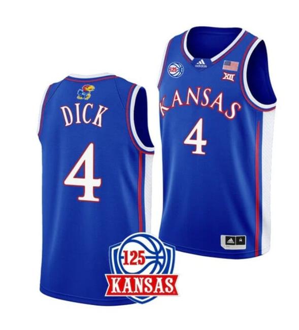 Men's Men's #4 Gradey Dick Jersey Kansas Jayhawks College Basketball Jerseys Blue