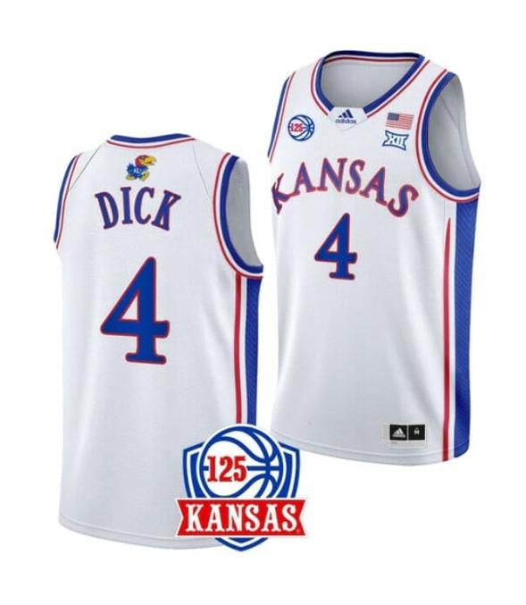 Men's Men's #4 Gradey Dick Jersey Kansas Jayhawks College Basketball Jerseys White