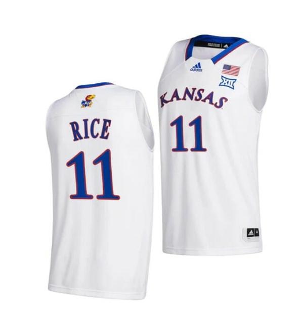 Men's Men's #11 M.J. Rice Jersey Kansas Jayhawks College Basketball Jerseys White 2022