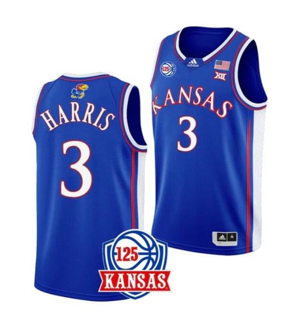 Men's Men's #3 Dajuan Harris Jr Jersey Kansas Jayhawks College Basketball Jerseys Blue