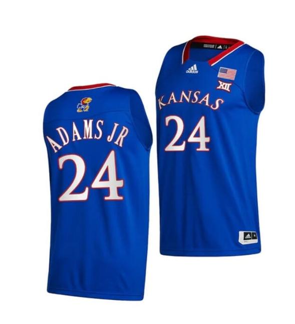 Men's Men's #24 K.J. Adams Jr Jersey Kansas Jayhawks College Basketball Jerseys Blue 2022