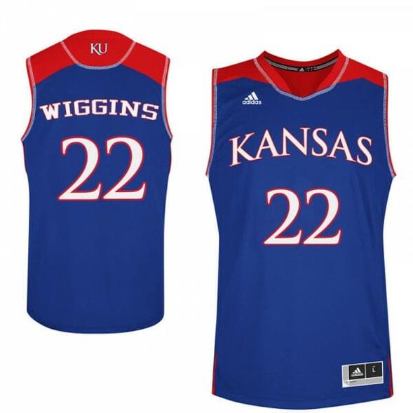 Men's Men's Jayhawks #22 Andrew Wiggins Jersey Royal Player College Basketball Jerseys