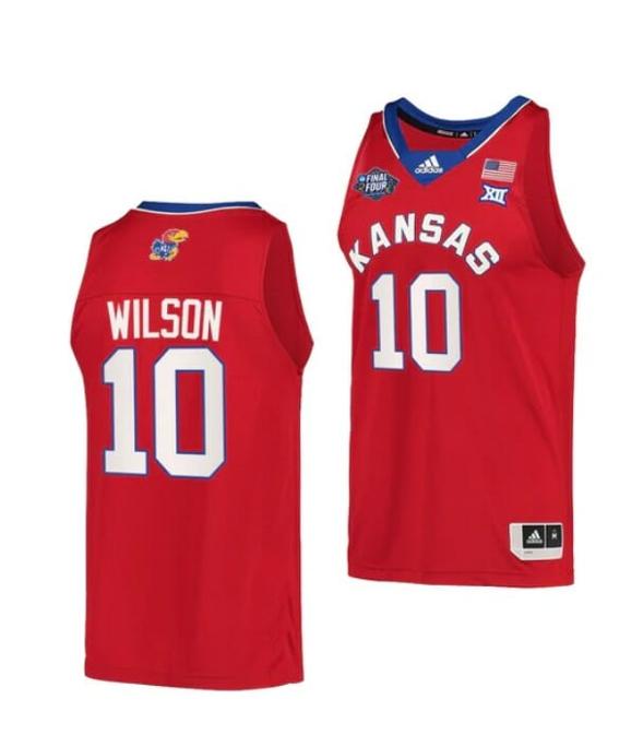 Men's Men's #10 Jalen Wilson Jersey Kansas Jayhawks College Basketball Jerseys Red Retro