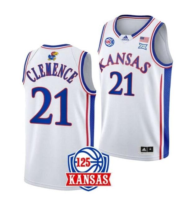 Men's Men's #21 Zach Clemence Jersey Kansas Jayhawks College Basketball Jerseys White