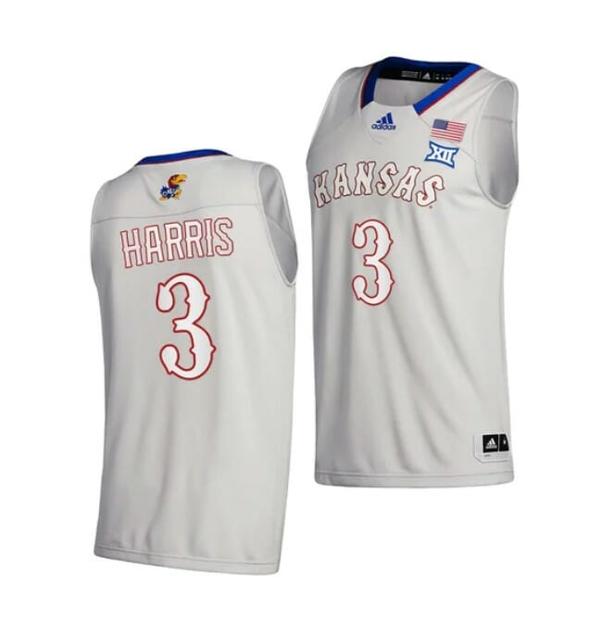 Men's Men's #3 Dajuan Harris Jr Jersey Kansas Jayhawks College Basketball Jerseys Gray 2021