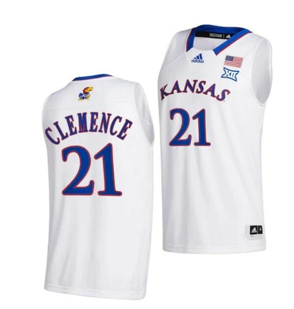 Men's Men's #21 Zach Clemence Jersey Kansas Jayhawks College Basketball Jerseys White 2022