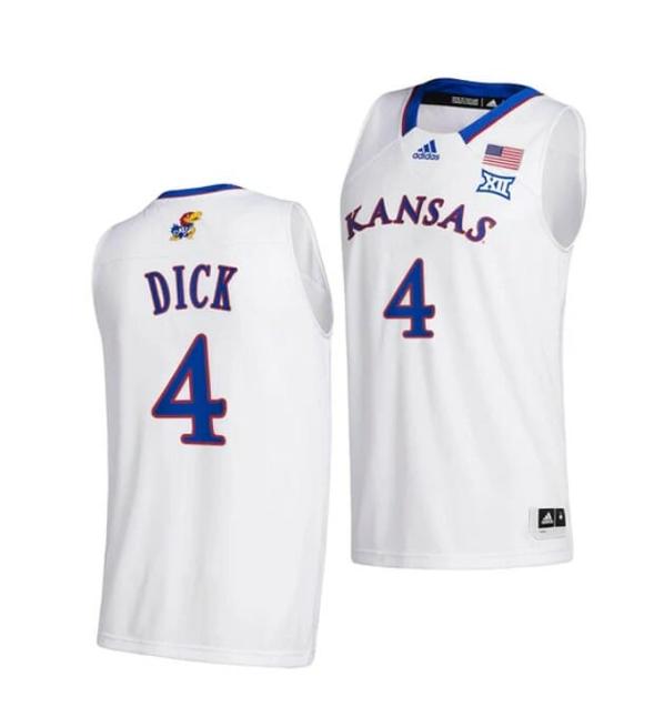 Men's Men's #4 Gradey Dick Jersey Kansas Jayhawks College Basketball Jerseys White 2022