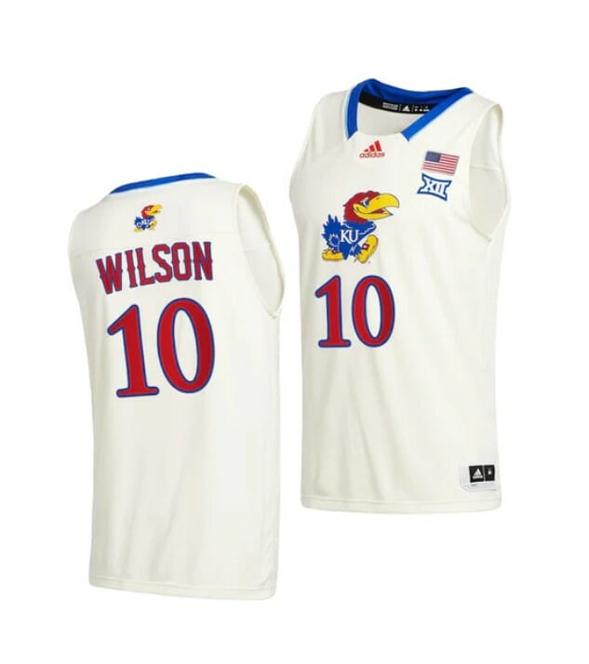 Men's Men's #10 Jalen Wilson Jersey Kansas Jayhawks College Basketball Jerseys Cream 2021