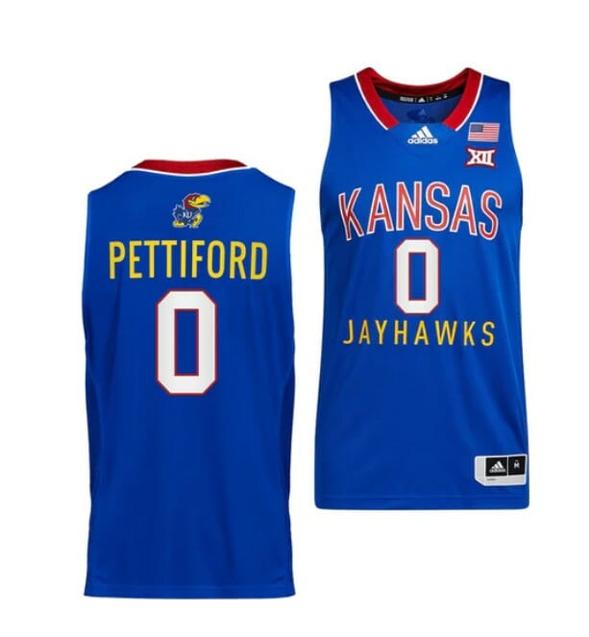 Men's Men's #0 Bobby Pettiford Jr Jersey Kansas Jayhawks College Basketball Jerseys Royal Throwback