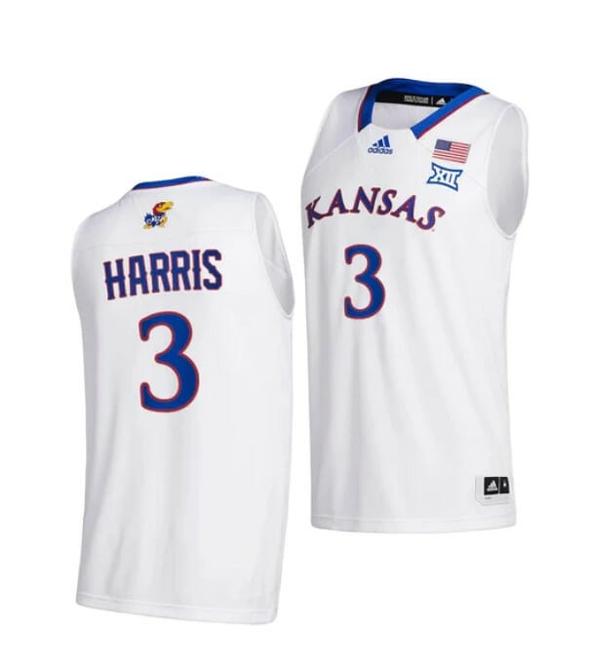 Men's Men's #3 Dajuan Harris Jr Jersey Kansas Jayhawks College Basketball Jerseys White 2021