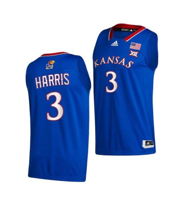 Men's Men's #3 Dajuan Harris Jr Jersey Kansas Jayhawks College Basketball Jerseys Royal 2021