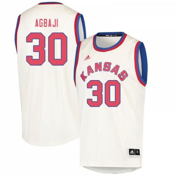 Men's Men Kansas Jayhawks #30 Ochai Agbaji Jersey Cream Embroidery College Basketball Jerseys