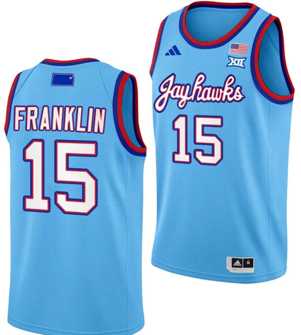 Men's Zakiyah Franklin Jersey #15 Kansas Jayhawks Basketball DRIP Alternate 2023-24 Baby Blue