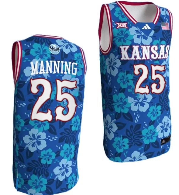 Men's Danny Manning Jersey #25 Kansas Jayhawks Bill Self Game College Basketball Blue Maui Strong