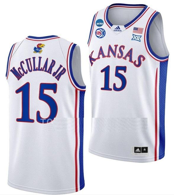 Men's Kevin McCullar Jersey Kansas Jayhawks College Basketball 2023 NCAA March Madness White #15