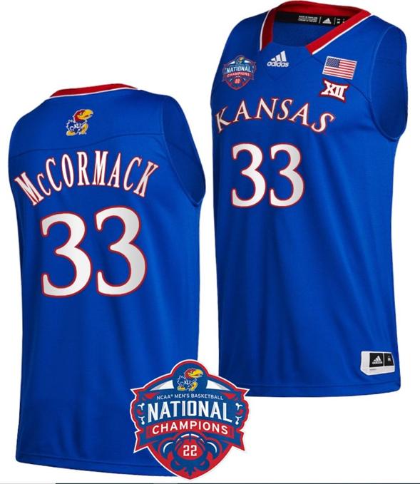 Men's David McCormack Jersey #33 Kansas Jayhawks Basketball 2022 NCAA National Champions Royal