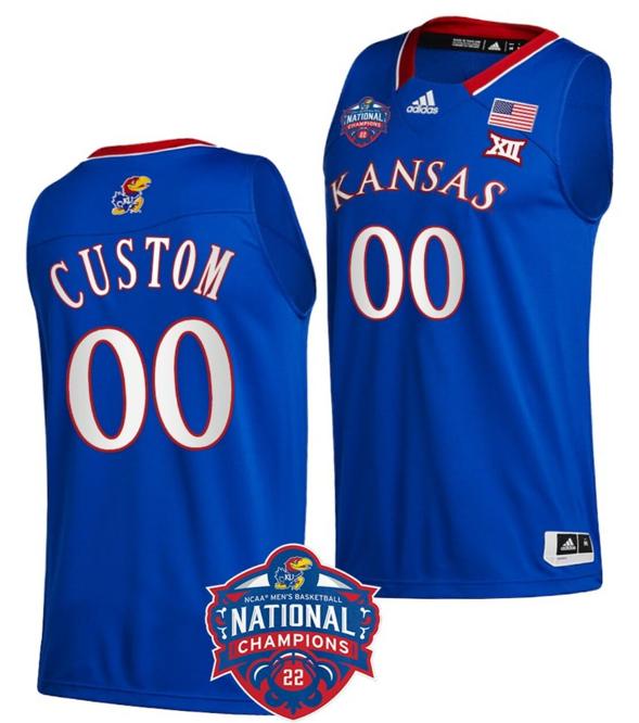 Men's Custom Kansas Jayhawks Jersey Name and Number College Basketball National Champions Logo Royal