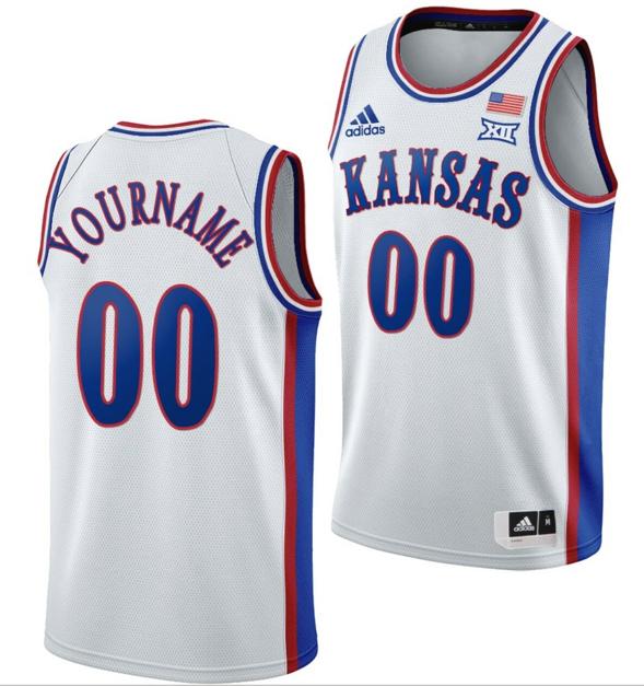 Men's Custom Kansas Jayhawks Jersey Name and Number College Basketball White 1990s Throwback