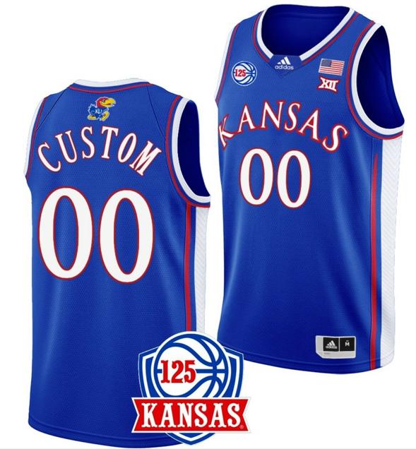 Men's Custom Kansas Jayhawks Jersey Name and Number College Basketball 125th Anniversary Blue Away