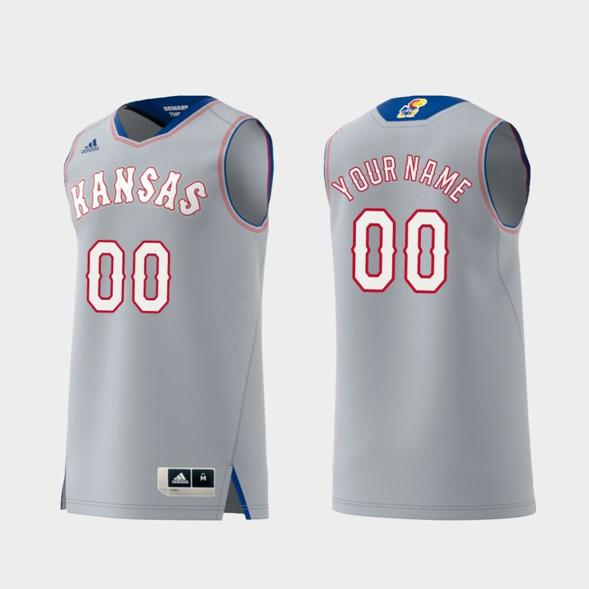 Men's Custom Name Number Kansas Jayhawks Gray Replica Swingman College Basketball Jersey