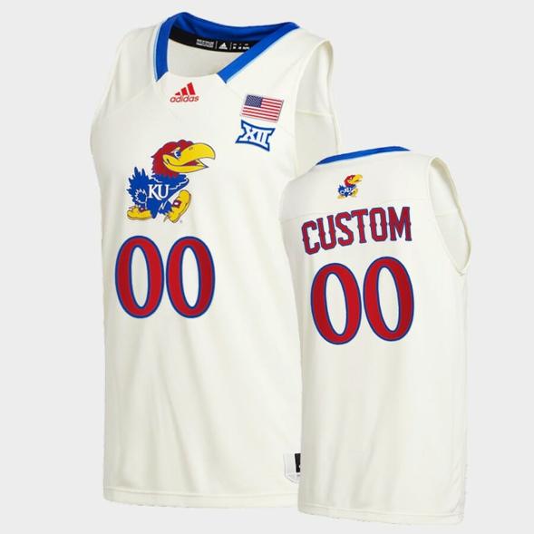 Men's Custom Name Number Kansas Jayhawks Cream College Basketball New Season League Patch Jersey