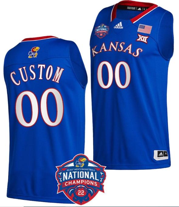 Men's Custom Kansas Jayhawks Jersey Name and Number Basketball 2022 NCAA National Champions Royal