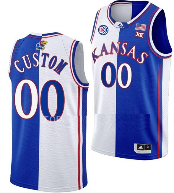 Men's Custom Kansas Jayhawks Jersey Name and Number College Basketball Split Edition White Royal