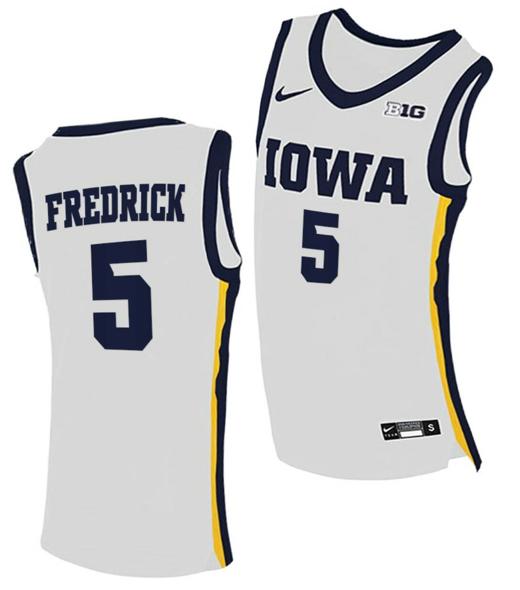 Men's CJ Fredrick Jersey Iowa Hawkeyes College Basketball White #5