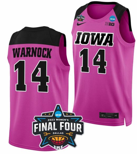 Men's McKenna Warnock Jersey Iowa Hawkeyes College Basketball 2023 NCAA Final Four Pink #14