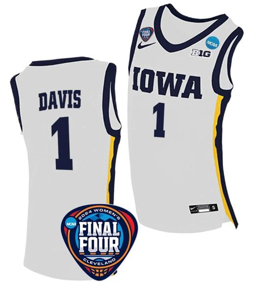 Men's Molly Davis Jersey #1 Iowa Hawkeyes Basketball 2024 NCAA March Madness Final Four White