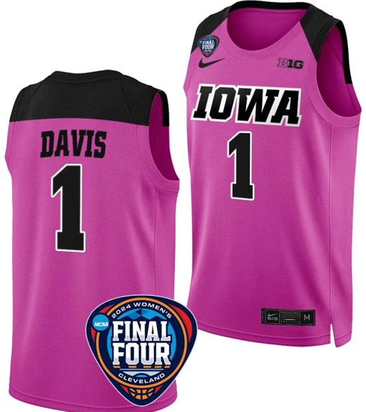 Men's Molly Davis Jersey #1 Iowa Hawkeyes Basketball 2024 NCAA March Madness Final Four Pink