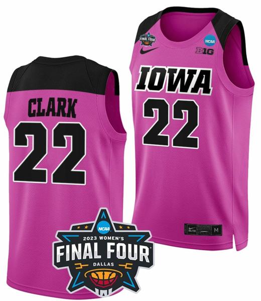 Men's Caitlin Clark Jersey Iowa Hawkeyes College Basketball 2023 NCAA Final Four Pink #22