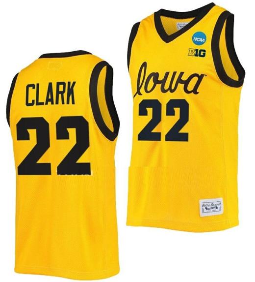 Men's Caitlin Clark Jersey Iowa Hawkeyes College Basketball 2023 NCAA March Madness Gold #22