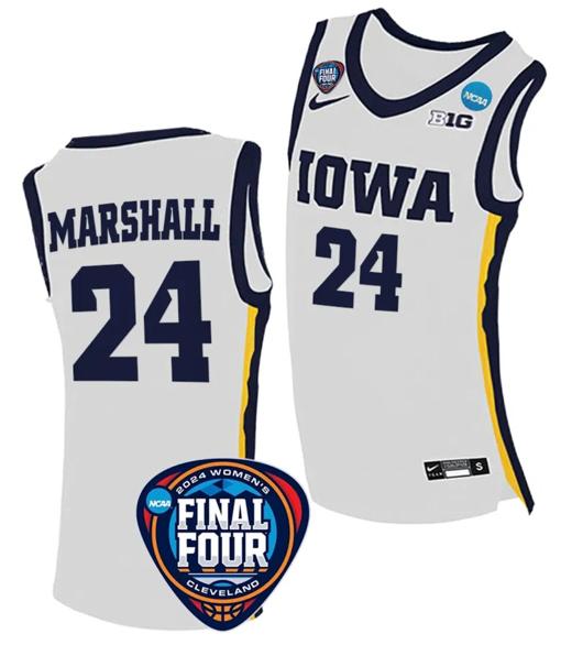 Men's Gabbie Marshall Jersey #24 Iowa Hawkeyes Basketball 2024 NCAA March Madness Final Four White