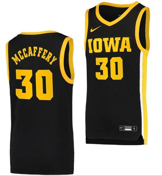 Men's Connor McCaffery Jersey Iowa Hawkeyes College Basketball Black Swingman #30