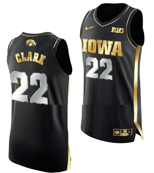 Men's Caitlin Clark Jersey Iowa Hawkeyes College Basketball Black Golden?Edition?#2