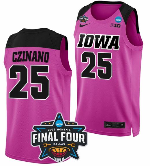 Men's Monika Czinano Jersey Iowa Hawkeyes College Basketball 2023 NCAA Final Four Pink #25