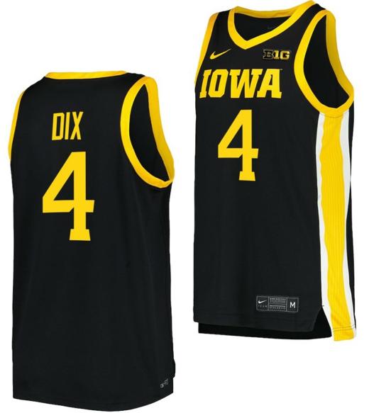 Men's Josh Dix Jersey Iowa Hawkeyes College Basketball Black #4